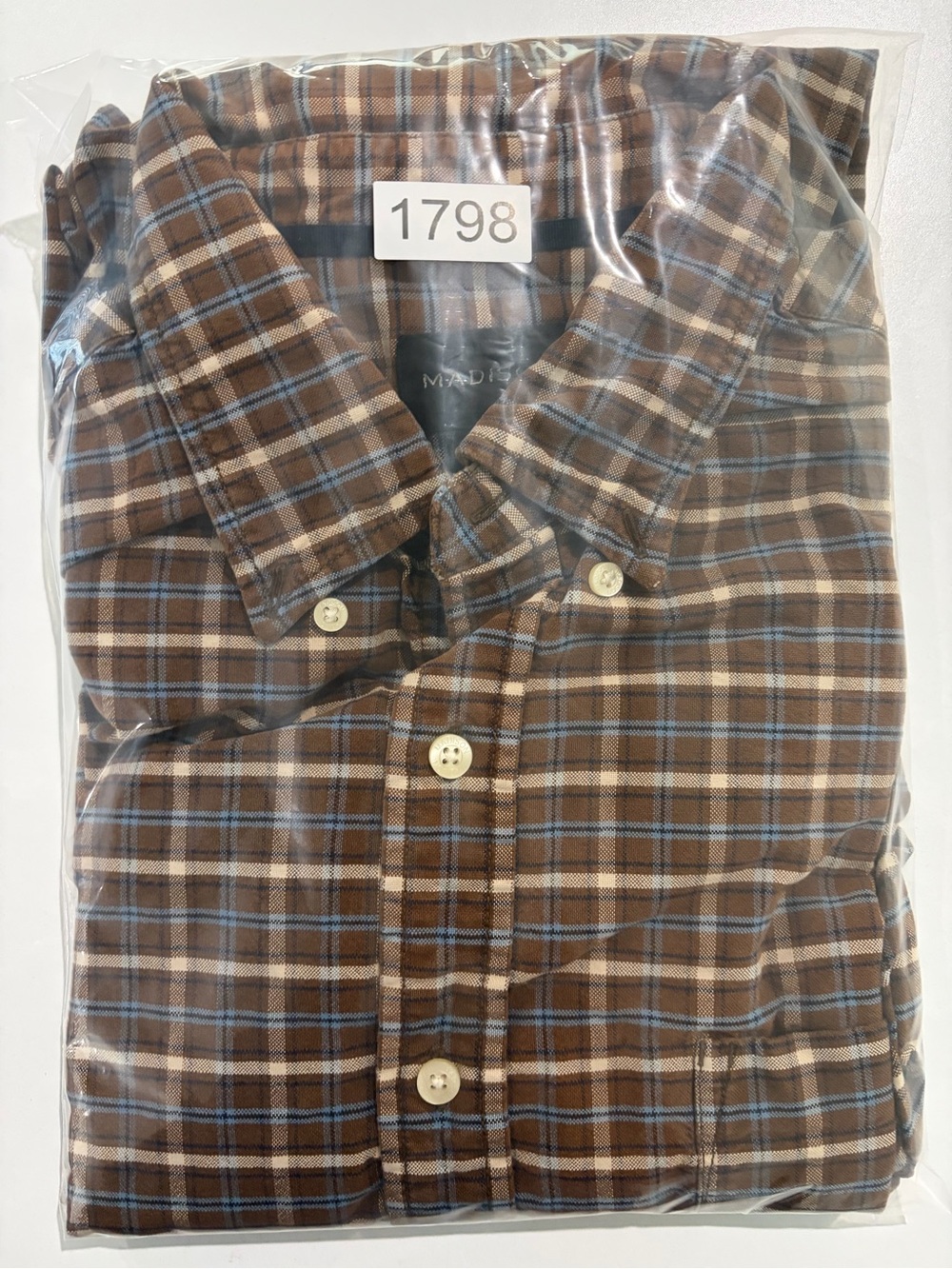 Brown Plaid 100% Cotton Flannel Long-sleeve Button Down Shirt (XL) - Picture 9 of 9